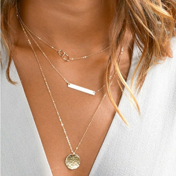 everrealli Jewelry - Gold tone Triple Layer Coin bar circle necklace